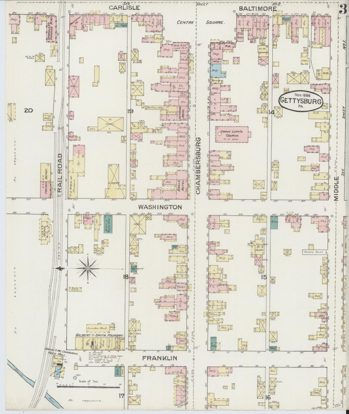 Sanborn Fire Insurance Map from Gettysburg, Adams County, Pennsylvania (1886), Sheet #0003 - Complete Map Set gallery image, historic Sanborn map, vintage wall art, Pennsylvania Pennsylvania