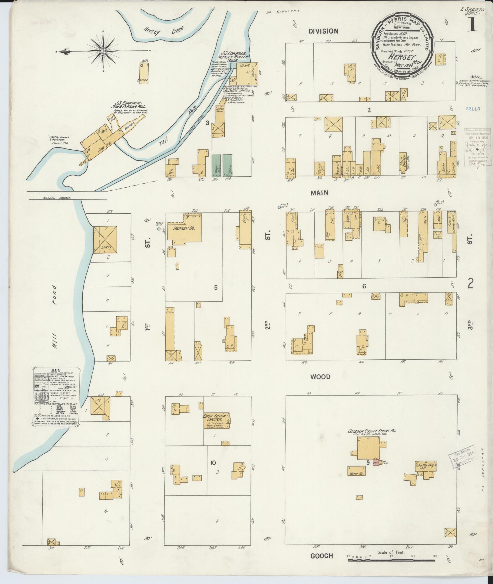 Sanborn Fire Insurance Map from Hersey, Osceola County, Michigan (1900), Sheet #0001 - Complete Map Set gallery image, historic Sanborn map, vintage wall art, Michigan Michigan