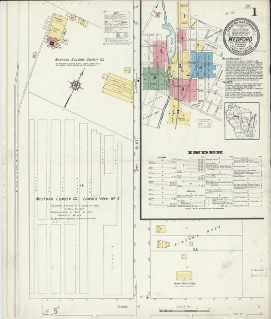 Sanborn Fire Insurance Map from Medford, Taylor County, Wisconsin (1913), Sheet #0001 - Historic Sanborn Fire Insurance Map Print, vintage old map wall art, antique decor, genealogy gift, Wisconsin Wisconsin map