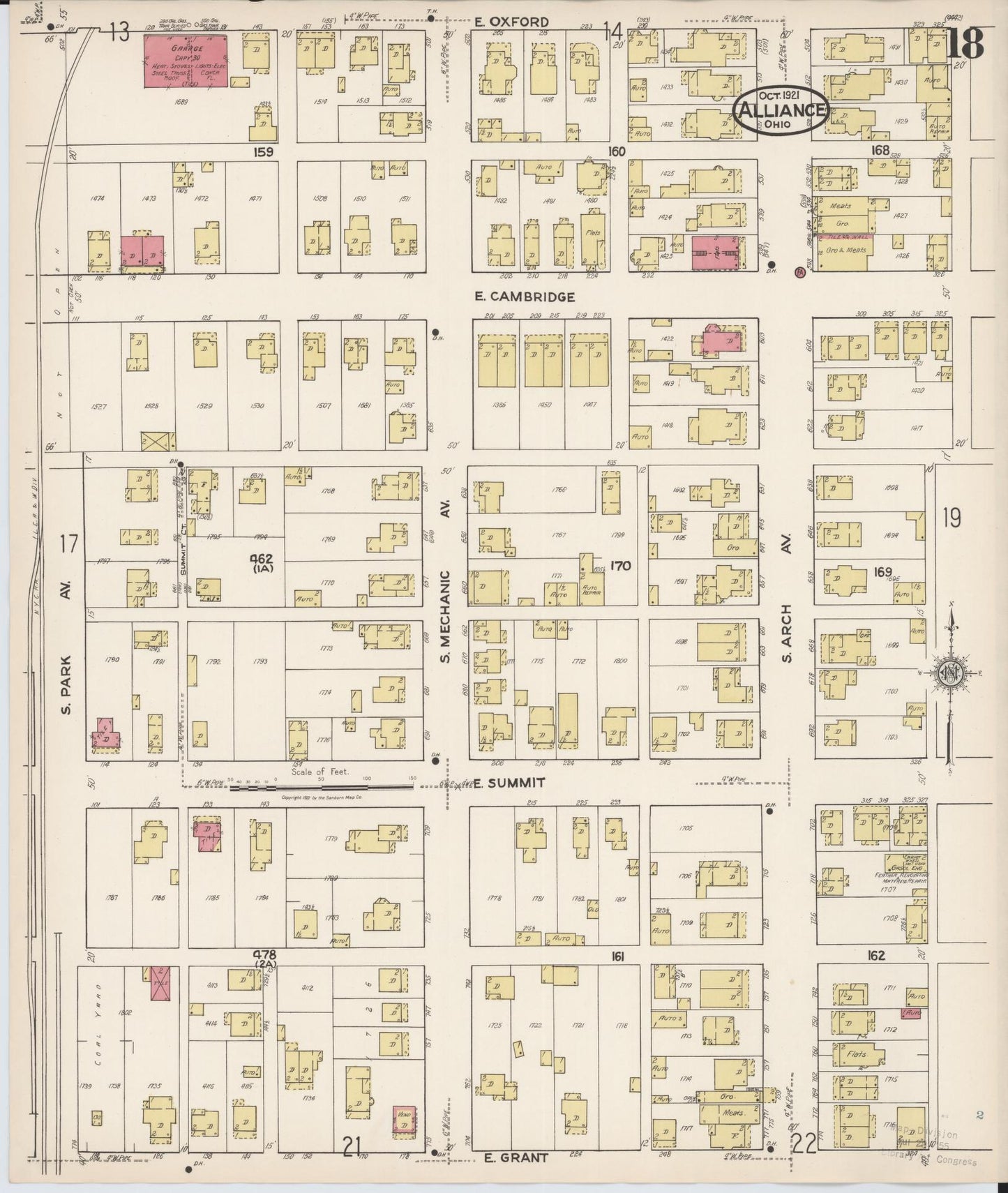 Sanborn Fire Insurance Map from Alliance, Stark County, Ohio (1921), Sheet #0018 - Historic Sanborn Fire Insurance Map Print, vintage old map wall art, antique decor, genealogy gift, Ohio Ohio map