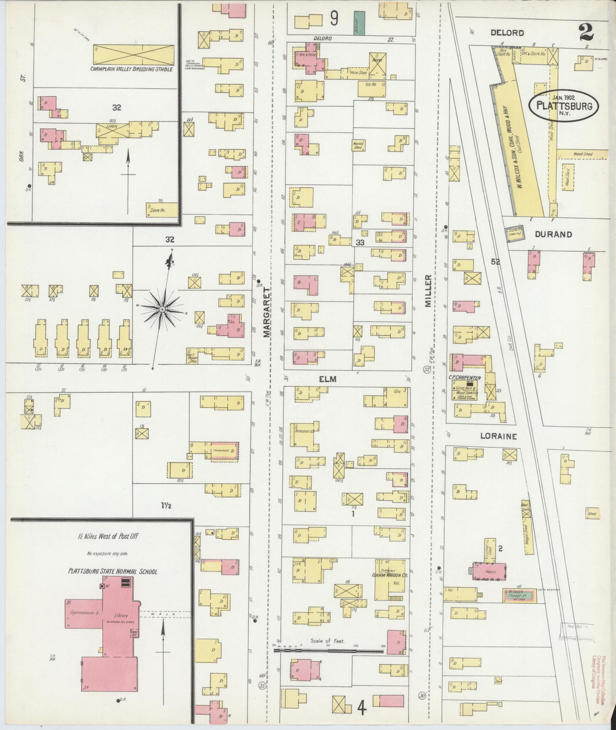 Sanborn Fire Insurance Map from Plattsburg, Clinton County, New York (1902), Sheet #0002 - Complete Map Set gallery image, historic Sanborn map, vintage wall art, New York New York