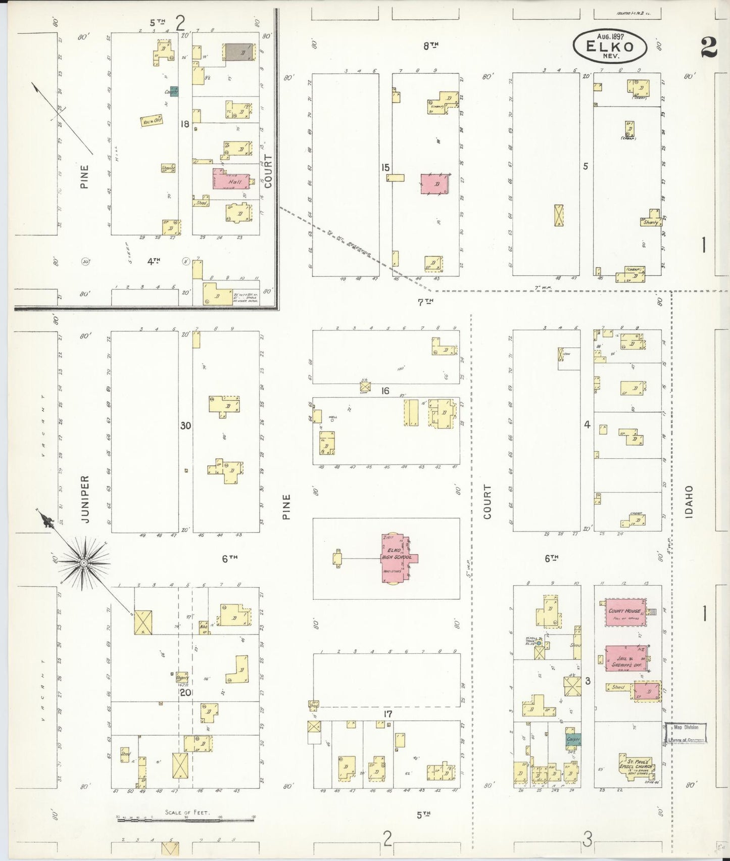 Sanborn Fire Insurance Map from Elko, Elko County, Nevada (1897), Sheet #0002 - Complete Map Set gallery image, historic Sanborn map, vintage wall art, Nevada Nevada