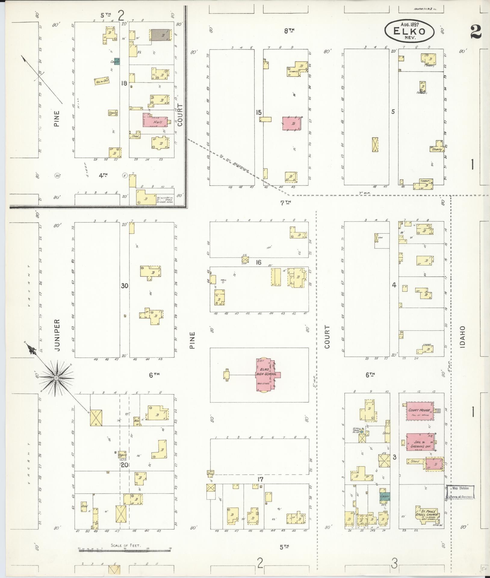 Sanborn Fire Insurance Map from Elko, Elko County, Nevada (1897), Sheet #0002 - Complete Map Set gallery image, historic Sanborn map, vintage wall art, Nevada Nevada