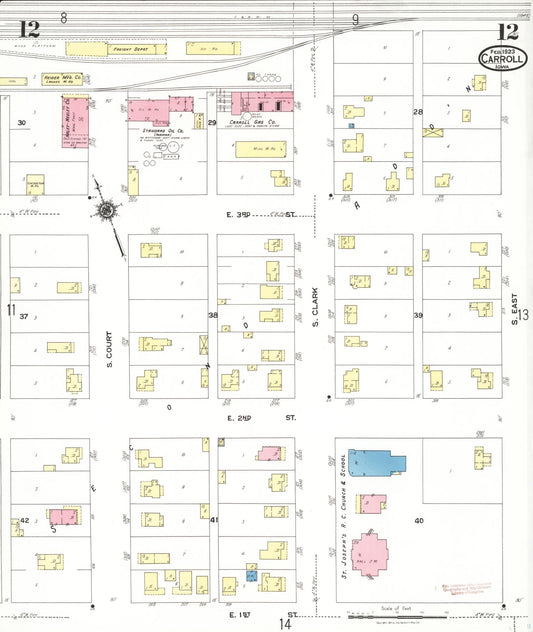 Sanborn Fire Insurance Map from Carroll, Carroll County, Iowa (1923), Sheet #0012 - Historic Sanborn Fire Insurance Map Print, vintage old map wall art
