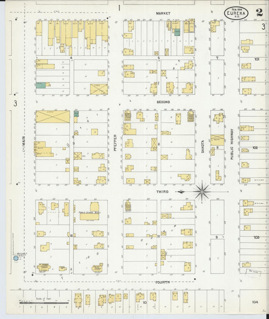 Sanborn Fire Insurance Map from Eureka, McPherson County, South Dakota (1904), Sheet #0002 - Historic Sanborn Fire Insurance Map Print, vintage old map wall art, antique decor, genealogy gift, South Dakota South Dakota map