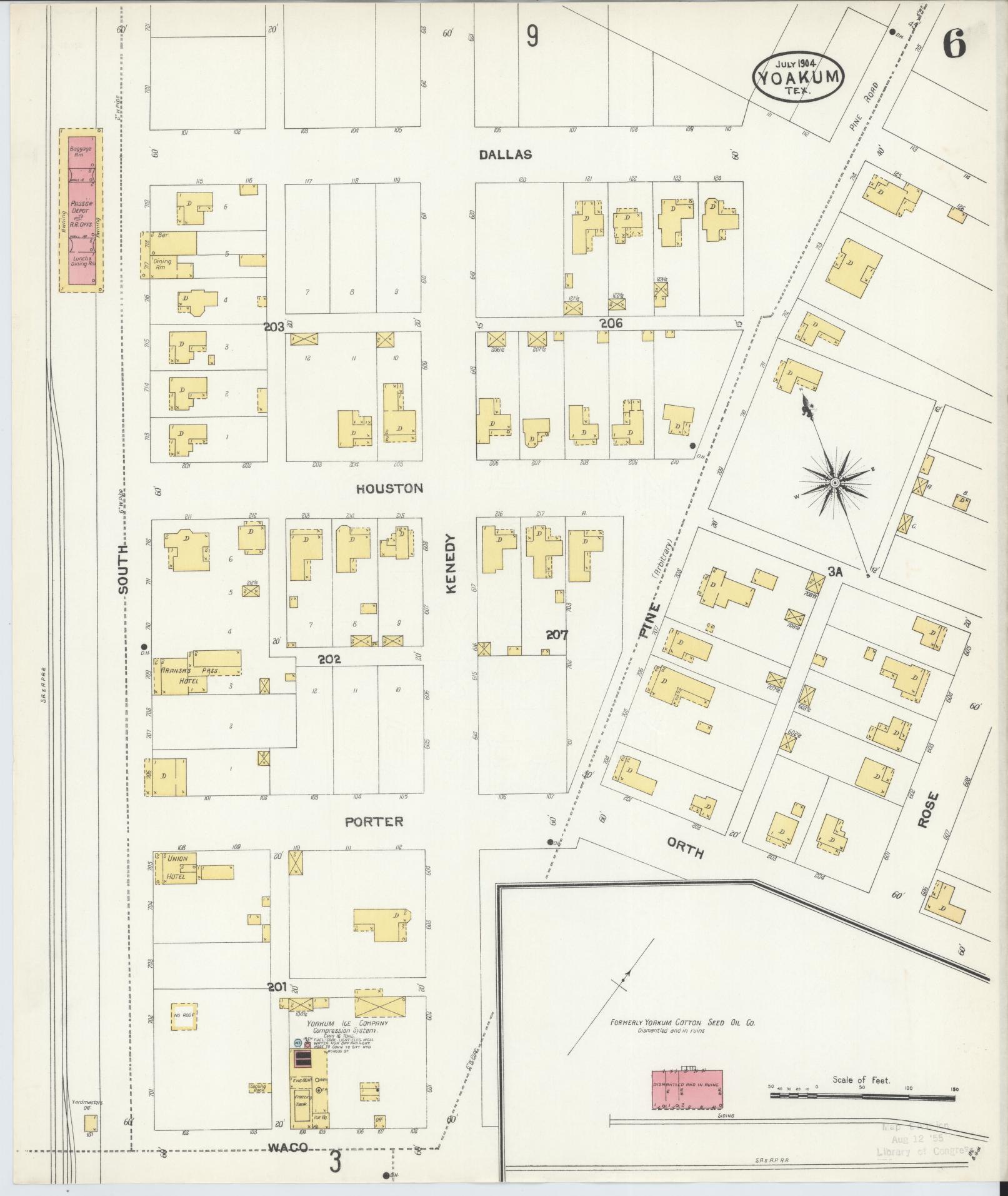 Sanborn Fire Insurance Map from Yoakum, De Witt And Lavaca Counties, Texas (1904), Sheet #0006 - Complete Map Set gallery image, historic Sanborn map, vintage wall art, Texas Texas