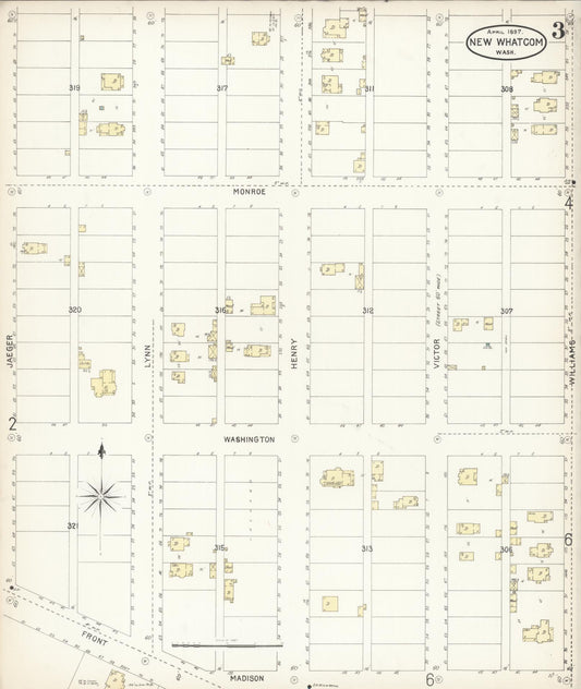 Sanborn Fire Insurance Map from New Whatcom, Whatcom County, Washington (1897), Sheet #0003 - Historic Sanborn Fire Insurance Map Print, vintage old map wall art, antique decor, genealogy gift, Washington Washington map