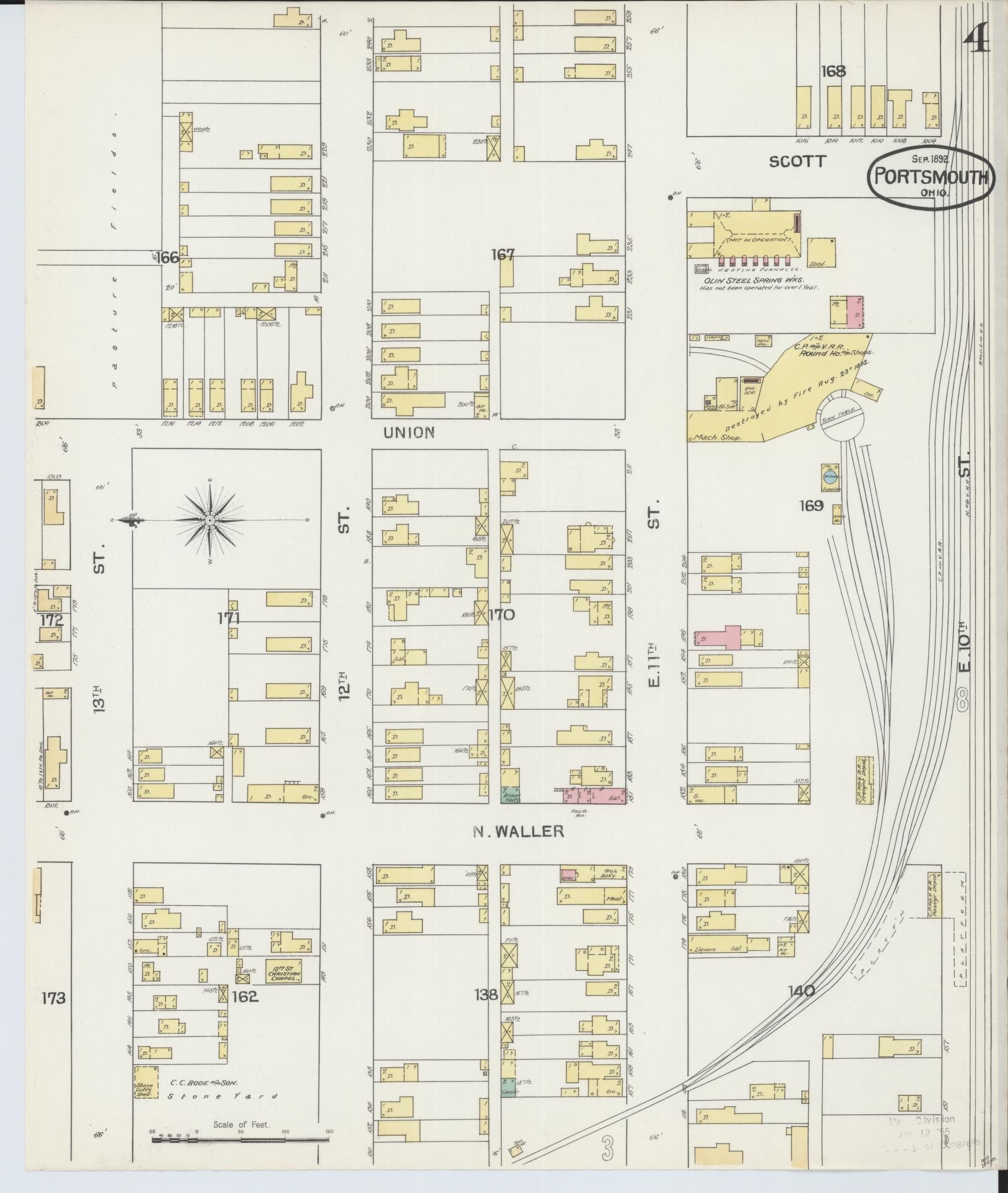 Sanborn Fire Insurance Map from Portsmouth, Scioto County, Ohio (1892), Sheet #0004 - Historic Sanborn Fire Insurance Map Print, vintage old map wall art, antique decor, genealogy gift, Ohio Ohio map