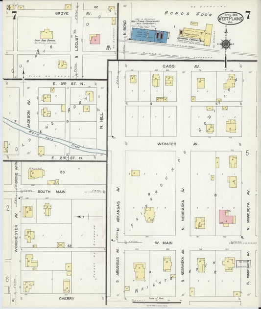 Sanborn Fire Insurance Map from West Plains, Howell County, Missouri (1924), Sheet #0007 - Historic Sanborn Fire Insurance Map Print, vintage old map wall art, antique decor, genealogy gift, Missouri Missouri map