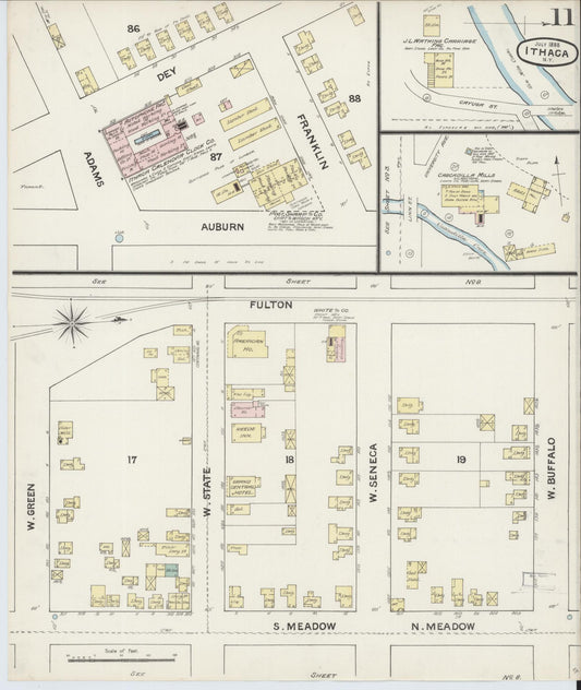 Sanborn Fire Insurance Map from Ithaca, Tompkins County, New York (1888), Sheet #0011 - Historic Sanborn Fire Insurance Map Print, vintage old map wall art, antique decor, genealogy gift, New York New York map