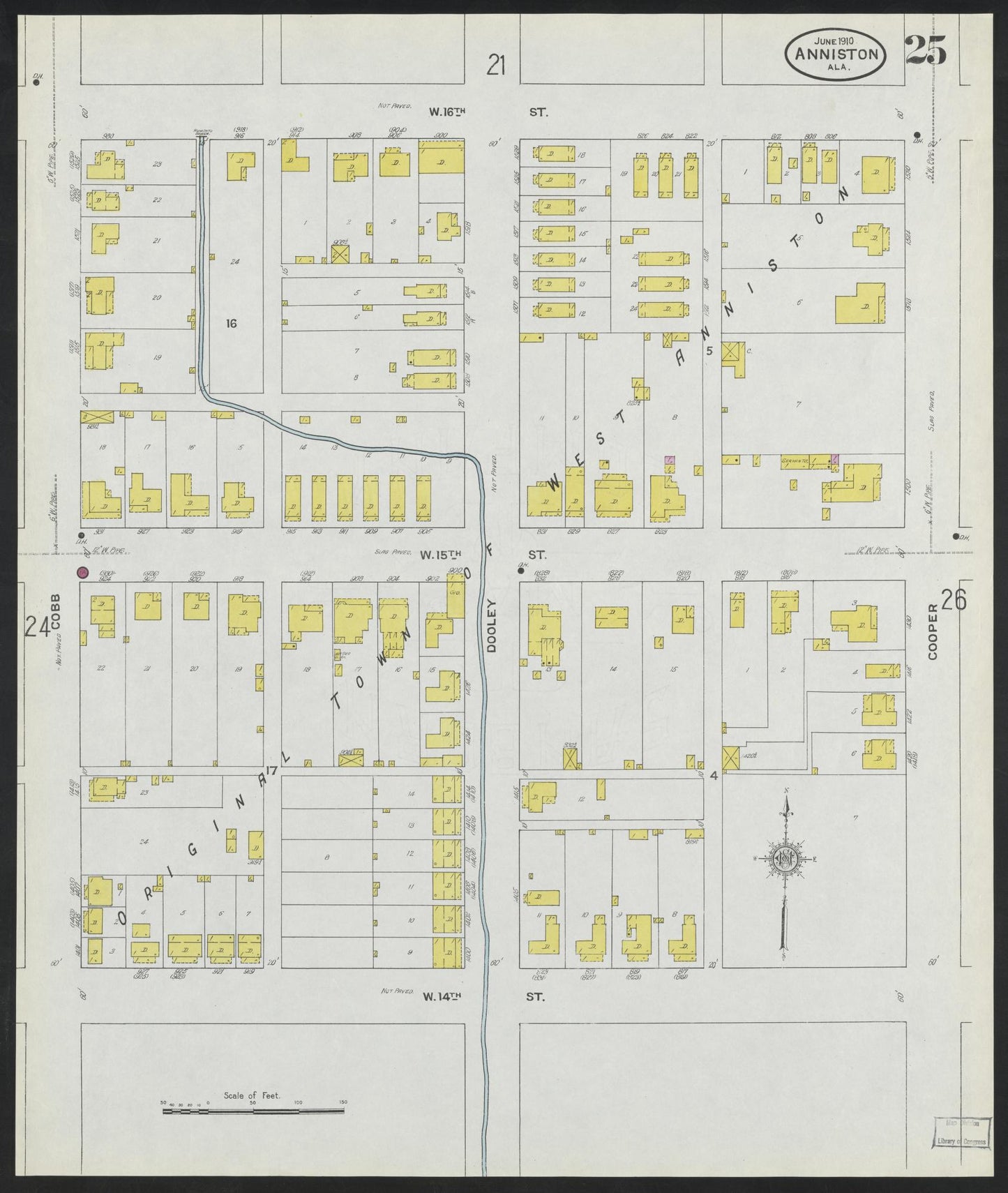 Sanborn Fire Insurance Map from Anniston, Calhoun County, Alabama (1910), Sheet #0025 - Complete Map Set gallery image, historic Sanborn map, vintage wall art, Alabama Alabama