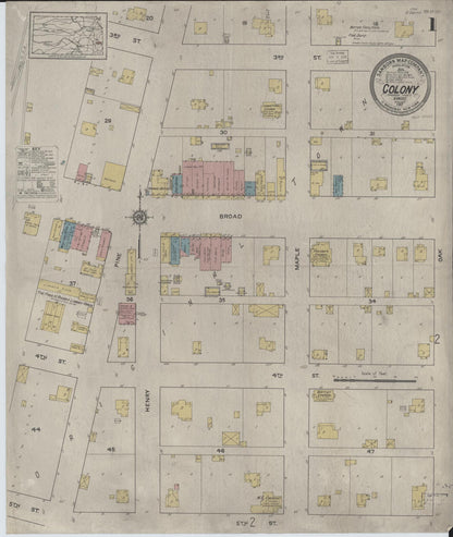 Sanborn Fire Insurance Map from Colony, Anderson County, Kansas (1917), Sheet #0001 - Complete Map Set gallery image, historic Sanborn map, vintage wall art, Kansas Kansas