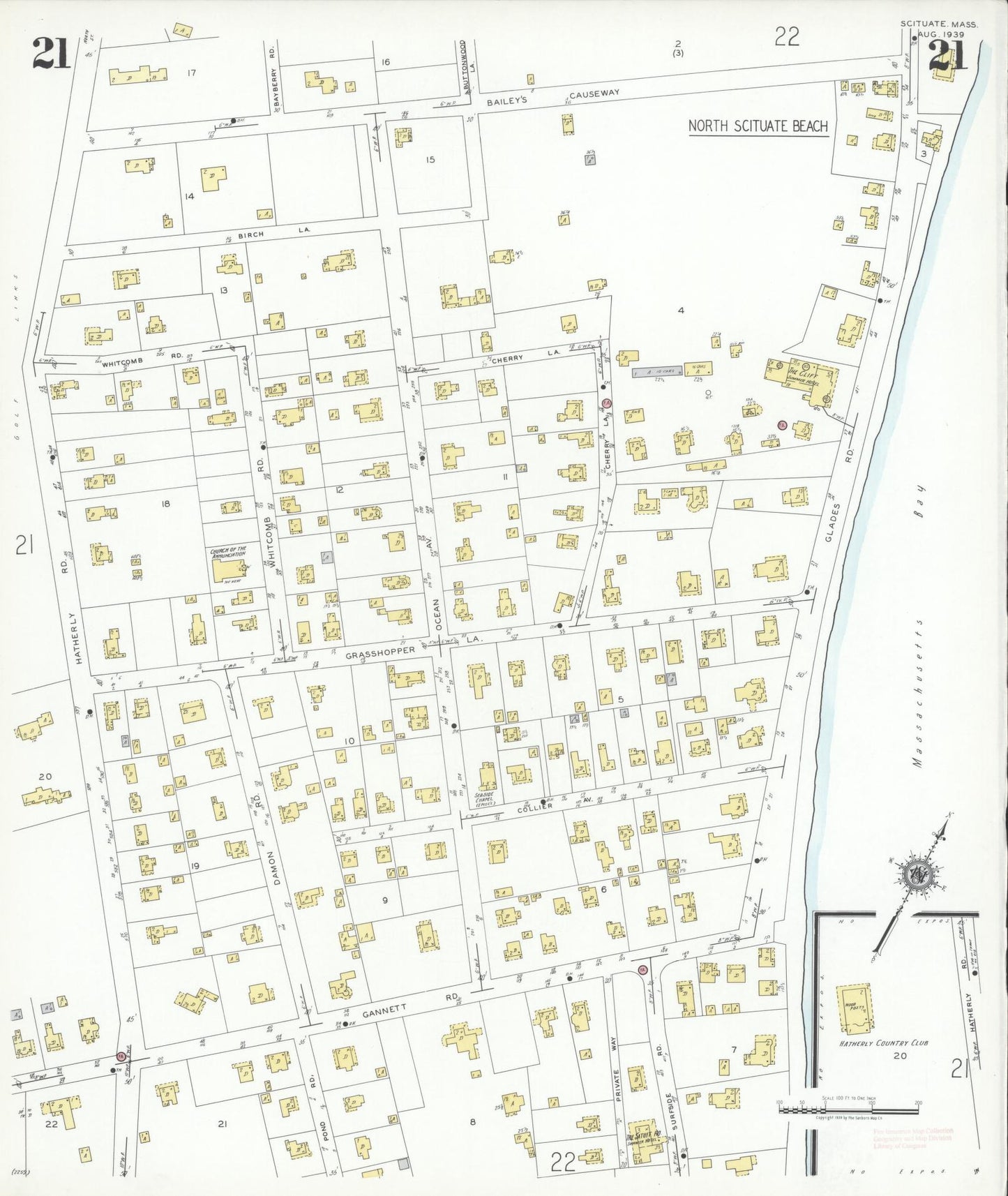 Sanborn Fire Insurance Map from Scituate, Plymouth County, Massachusetts (1939), Sheet #0021 - Historic Sanborn Fire Insurance Map Print, vintage old map wall art, antique decor, genealogy gift, Massachusetts Massachusetts map