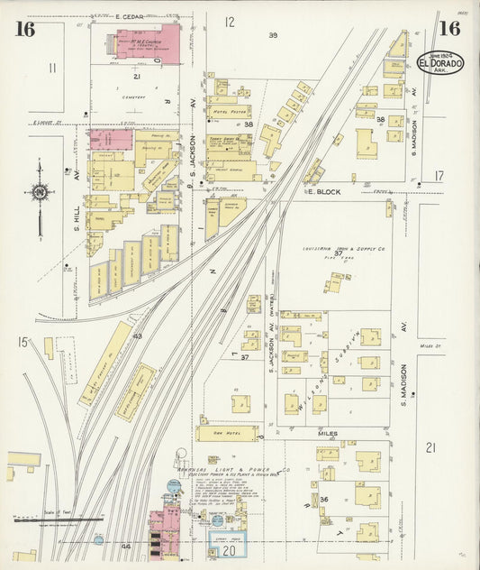 Sanborn Fire Insurance Map from El Dorado, Union County, Arkansas (1924), Sheet #0016 - Historic Sanborn Fire Insurance Map Print, vintage old map wall art, antique decor, genealogy gift, Arkansas Arkansas map