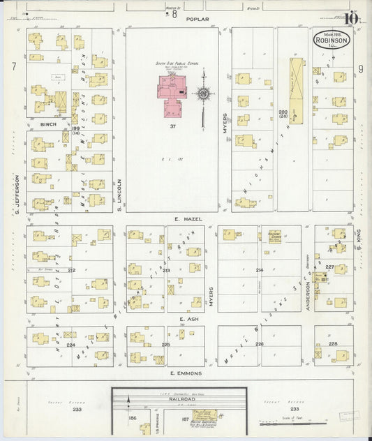 Sanborn Fire Insurance Map from Robinson, Crawford County, Illinois (1916), Sheet #0010 - Historic Sanborn Fire Insurance Map Print, vintage old map wall art, antique decor, genealogy gift, Illinois Illinois map