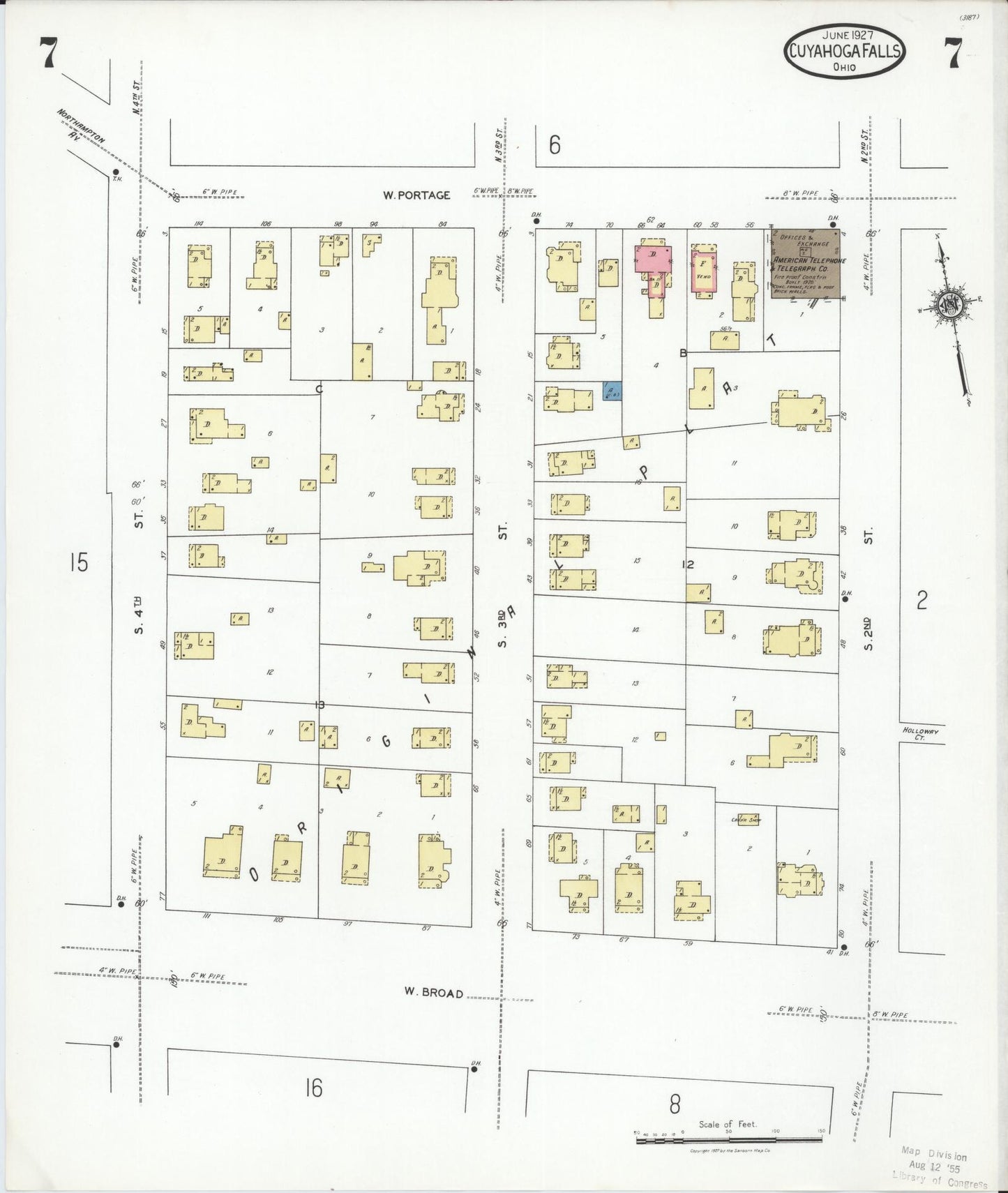 Sanborn Fire Insurance Map from Cuyahoga Falls, Summit County, Ohio (1927), Sheet #0007 - Complete Map Set gallery image, historic Sanborn map, vintage wall art, Ohio Ohio