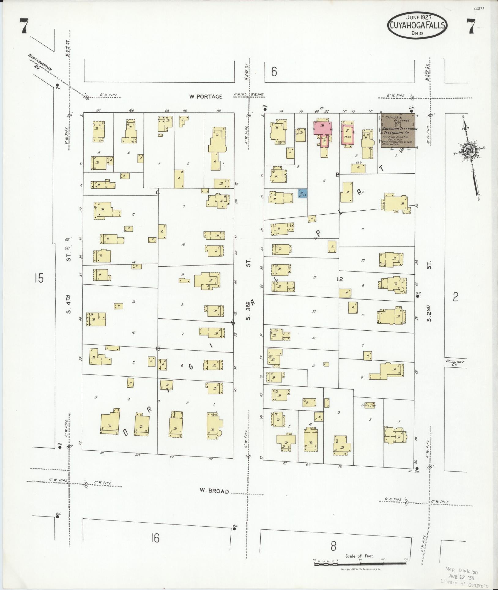 Sanborn Fire Insurance Map from Cuyahoga Falls, Summit County, Ohio (1927), Sheet #0007 - Complete Map Set gallery image, historic Sanborn map, vintage wall art, Ohio Ohio