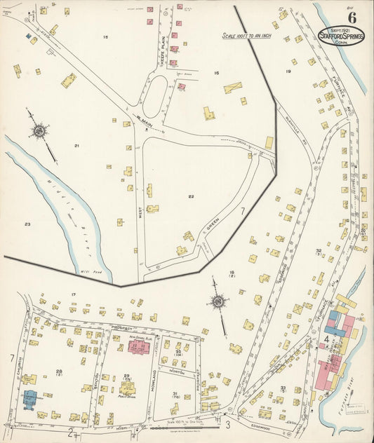 Sanborn Fire Insurance Map from Stafford Springs, Tolland County, Connecticut (1921), Sheet #0006 - Historic Sanborn Fire Insurance Map Print, vintage old map wall art, antique decor, genealogy gift, Connecticut Connecticut map