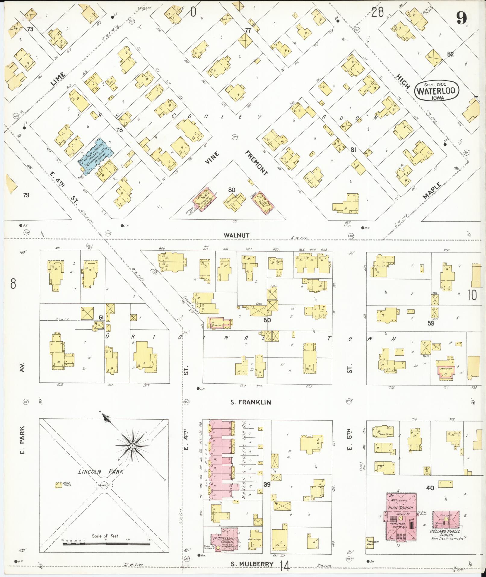 Sanborn Fire Insurance Map from Waterloo, Black Hawk County, Iowa (1900), Sheet #0009 - Historic Sanborn Fire Insurance Map Print