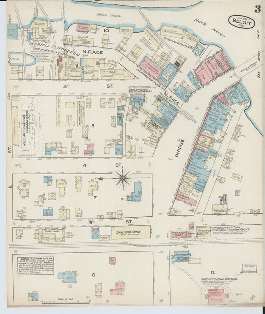 Sanborn Fire Insurance Map from Beloit, Rock County, Wisconsin (1884), Sheet #0003 - Historic Sanborn Fire Insurance Map Print, vintage old map wall art, antique decor, genealogy gift, Wisconsin Wisconsin map
