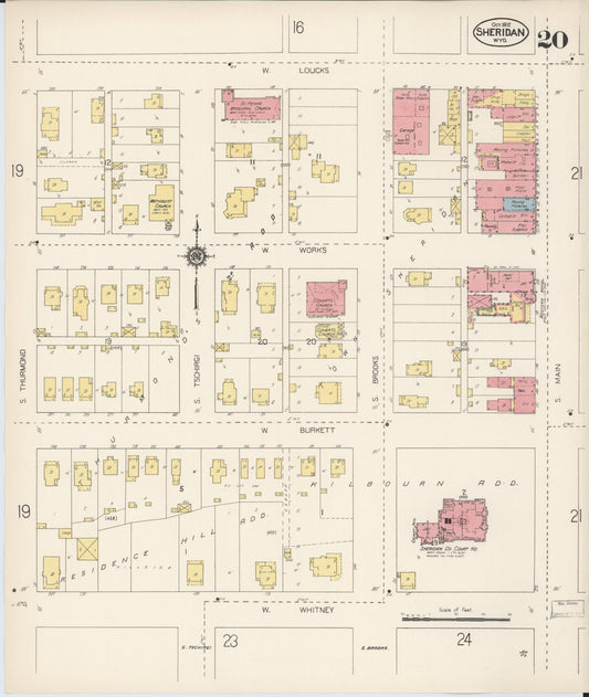 Sanborn Fire Insurance Map from Sheridan, Sheridan County, Wyoming (1912), Sheet #0020 - Historic Sanborn Fire Insurance Map Print, vintage old map wall art, antique decor, genealogy gift, Wyoming Wyoming map