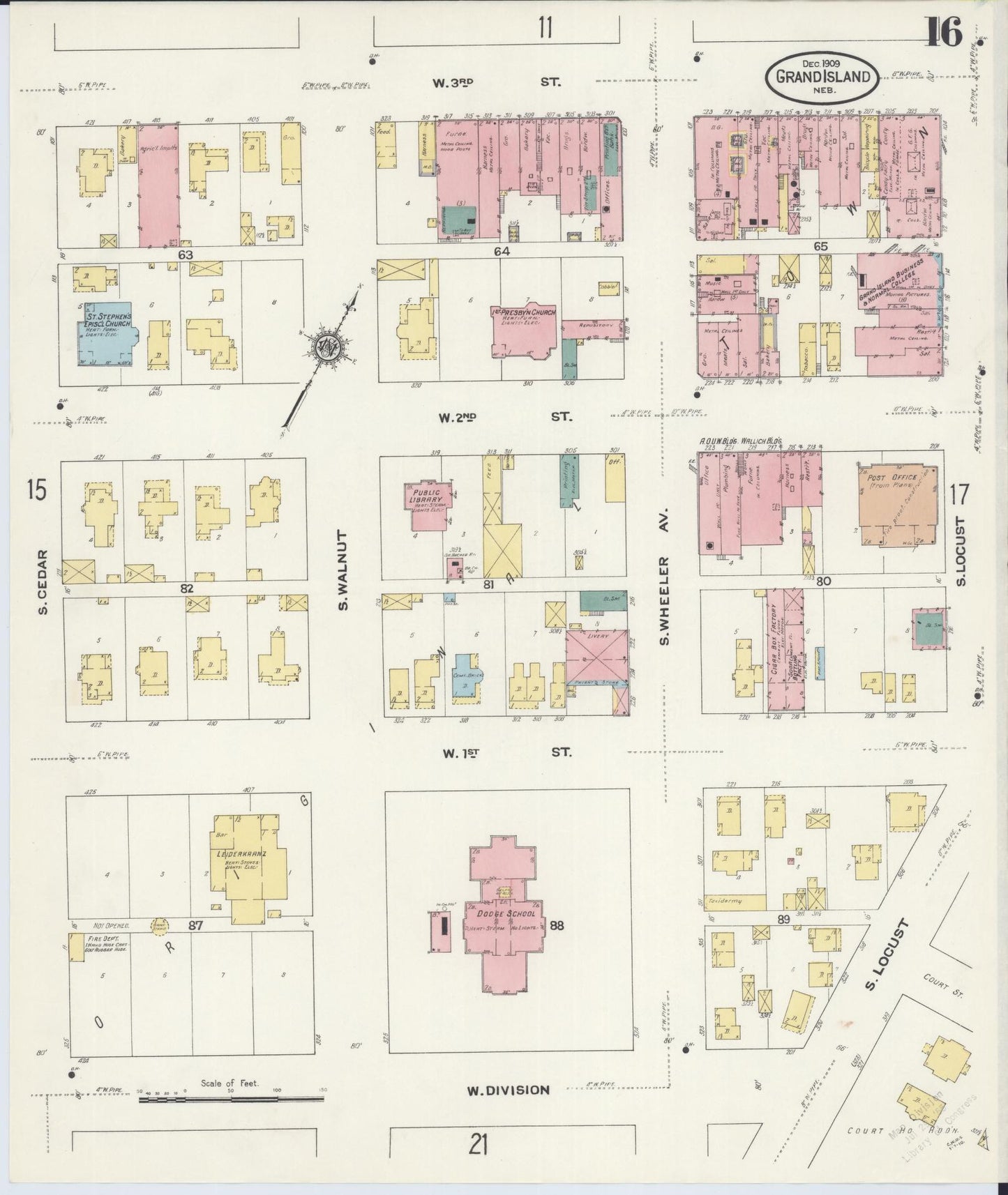 Sanborn Fire Insurance Map from Grand Island, Hall County, Nebraska (1909), Sheet #0016 - Complete Map Set gallery image, historic Sanborn map, vintage wall art, Nebraska Nebraska