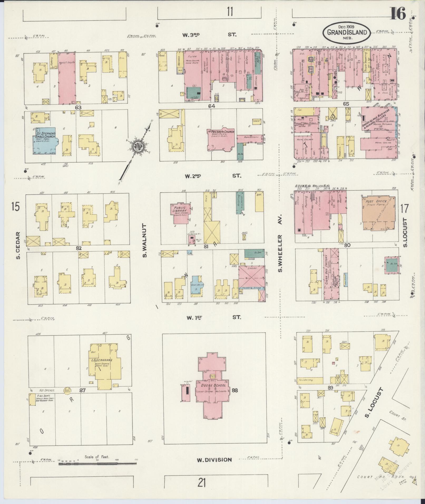 Sanborn Fire Insurance Map from Grand Island, Hall County, Nebraska (1909), Sheet #0016 - Complete Map Set gallery image, historic Sanborn map, vintage wall art, Nebraska Nebraska
