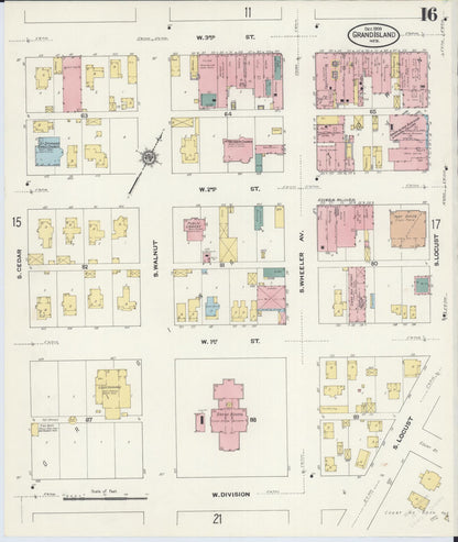 Sanborn Fire Insurance Map from Grand Island, Hall County, Nebraska (1909), Sheet #0016 - Complete Map Set gallery image, historic Sanborn map, vintage wall art, Nebraska Nebraska