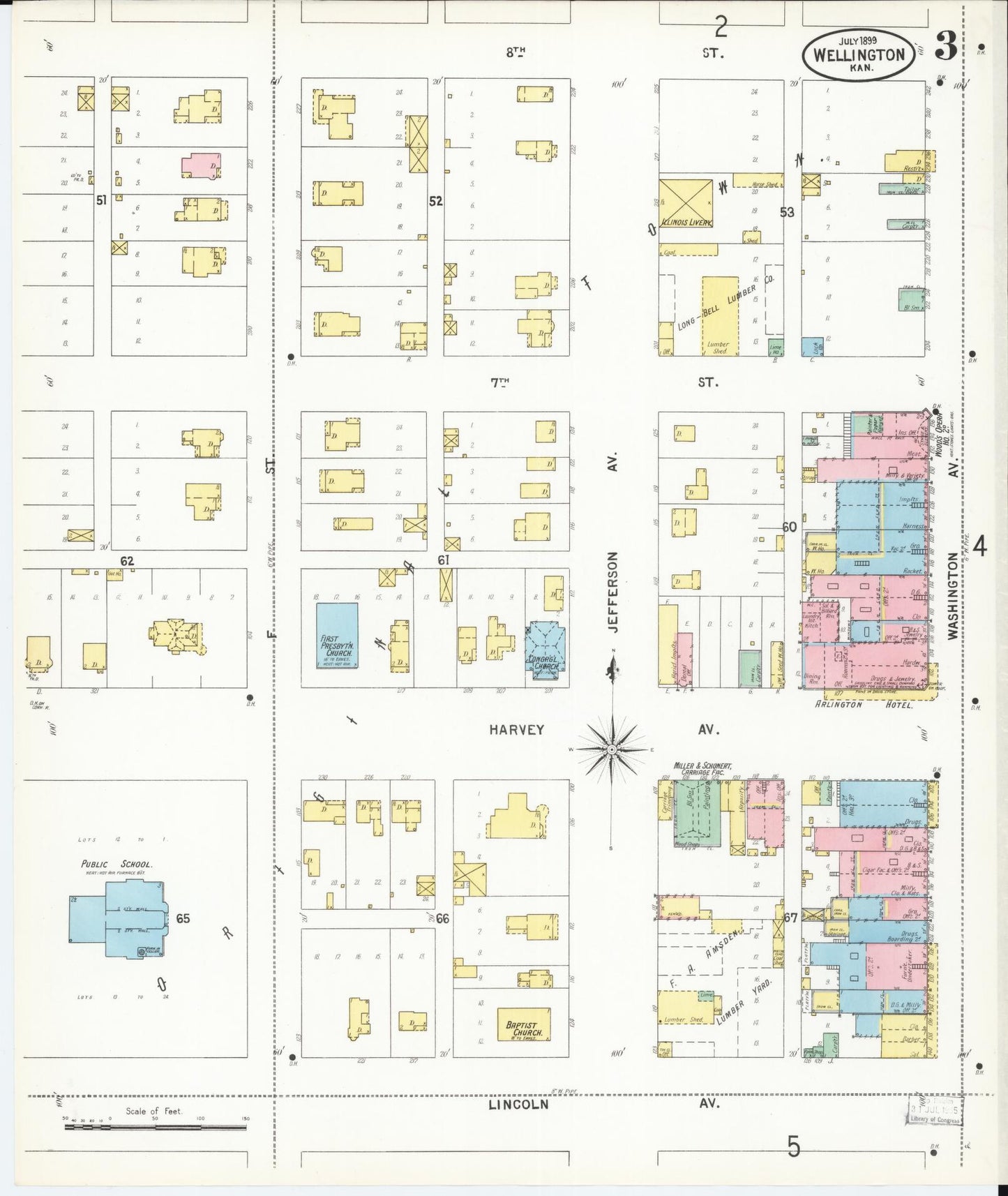 Sanborn Fire Insurance Map from Wellington, Sumner County, Kansas (1899), Sheet #0003 - Historic Sanborn Fire Insurance Map Print, vintage old map wall art, antique decor, genealogy gift, Kansas Kansas map