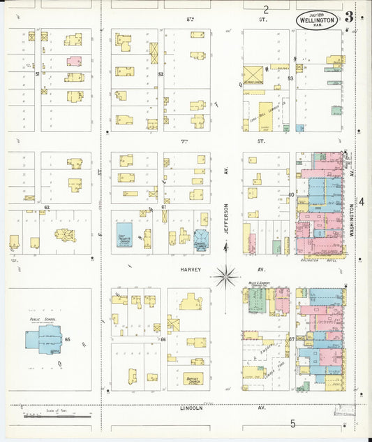 Sanborn Fire Insurance Map from Wellington, Sumner County, Kansas (1899), Sheet #0003 - Historic Sanborn Fire Insurance Map Print, vintage old map wall art, antique decor, genealogy gift, Kansas Kansas map