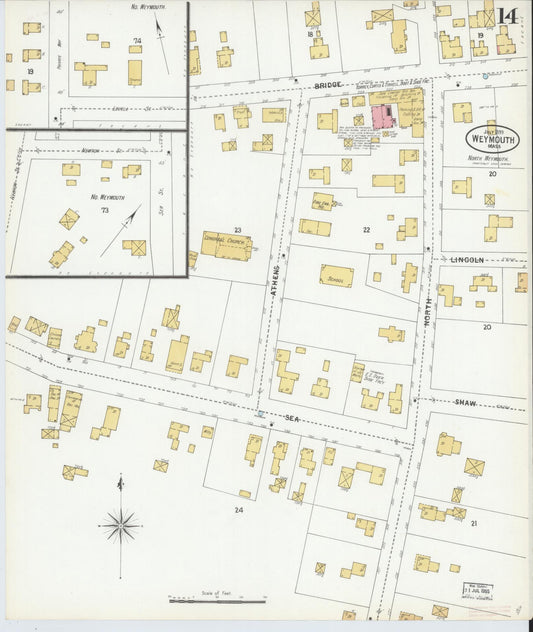 Sanborn Fire Insurance Map from Weymouth, Norfolk County, Massachusetts (1899), Sheet #0014 - Historic Sanborn Fire Insurance Map Print, vintage old map wall art, antique decor, genealogy gift, Massachusetts Massachusetts map