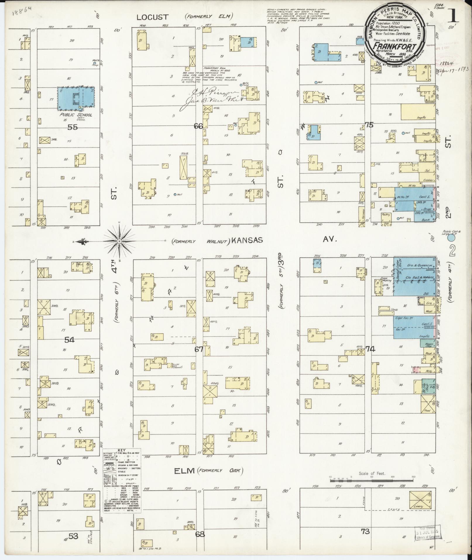 Sanborn Fire Insurance Map from Frankfort, Marshall County, Kansas. (1893) – Historic Sanborn Fire Insurance Map Print