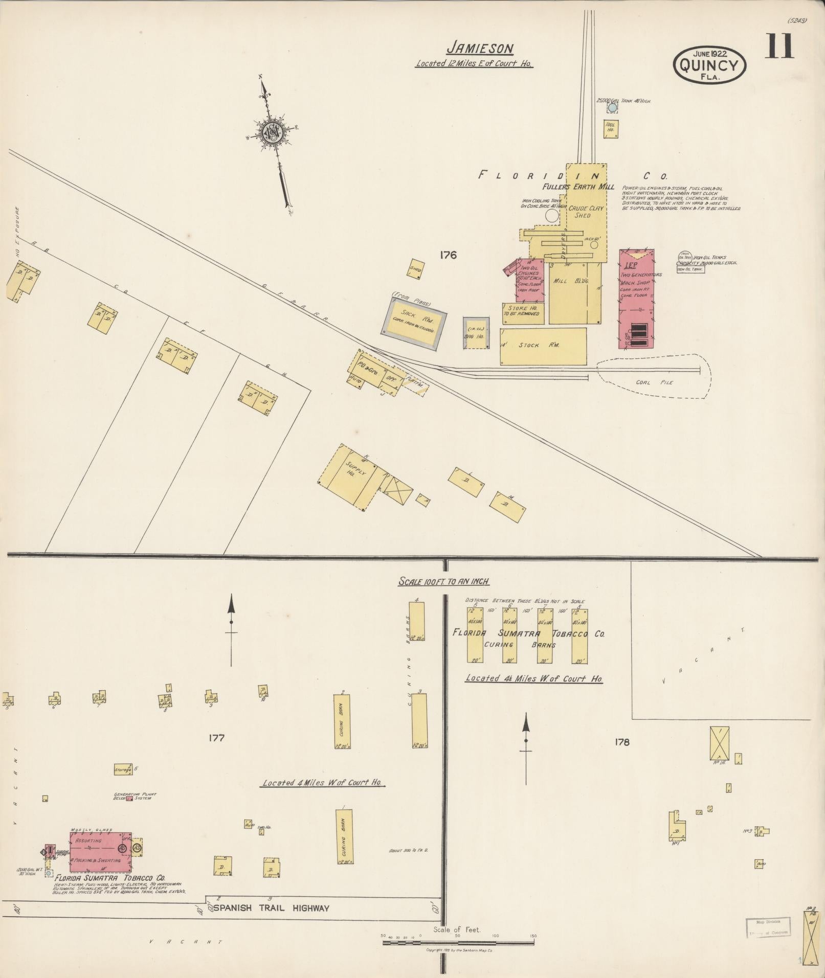 Sanborn Fire Insurance Map from Quincy, Gadsden County, Florida (1922), Sheet #0011 - Complete Map Set gallery image, historic Sanborn map, vintage wall art, Florida Florida
