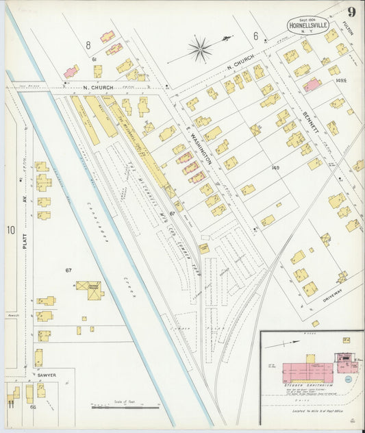 Sanborn Fire Insurance Map from Hornell, Steuben County, New York (1904), Sheet #0009 - Historic Sanborn Fire Insurance Map Print, vintage old map wall art, antique decor, genealogy gift, New York New York map