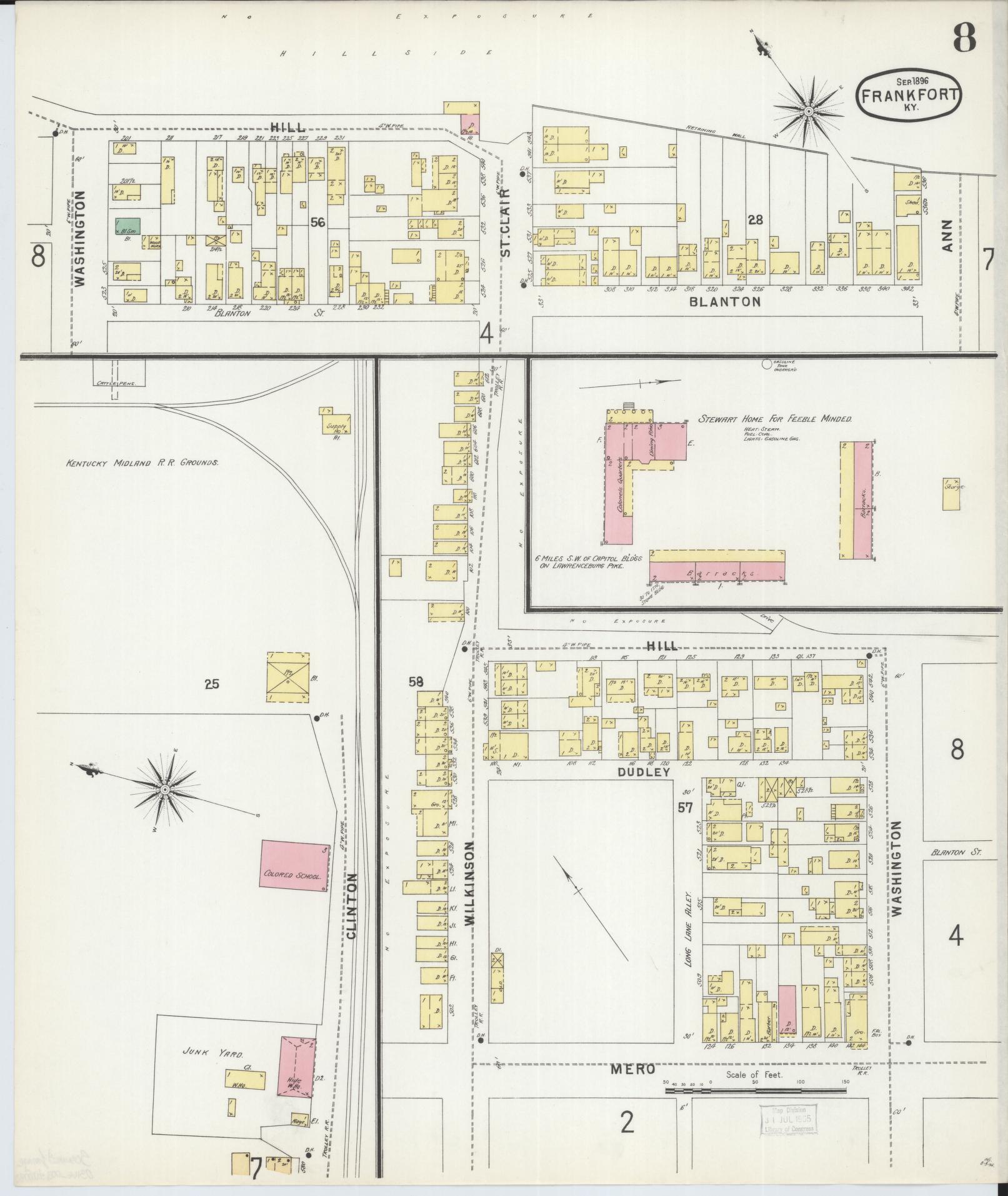 Sanborn Fire Insurance Map from Frankfort, Franklin County, Kentucky (1896), Sheet #0008 - Historic Sanborn Fire Insurance Map Print, vintage old map wall art, antique decor, genealogy gift, Kentucky Kentucky map