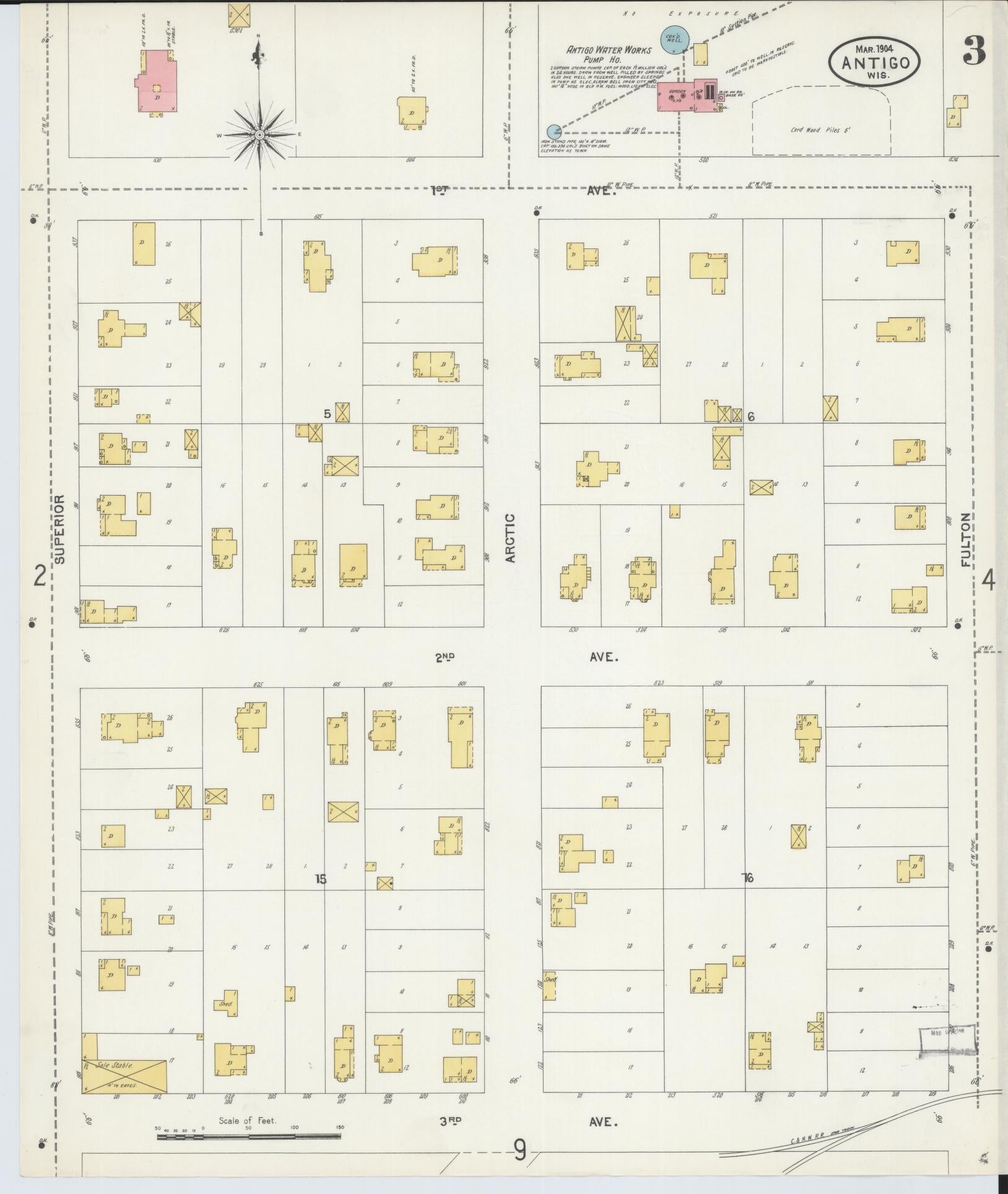 Sanborn Fire Insurance Map from Antigo, Langlade County, Wisconsin (1904), Sheet #0003 - Historic Sanborn Fire Insurance Map Print, vintage old map wall art, antique decor, genealogy gift, Wisconsin Wisconsin map