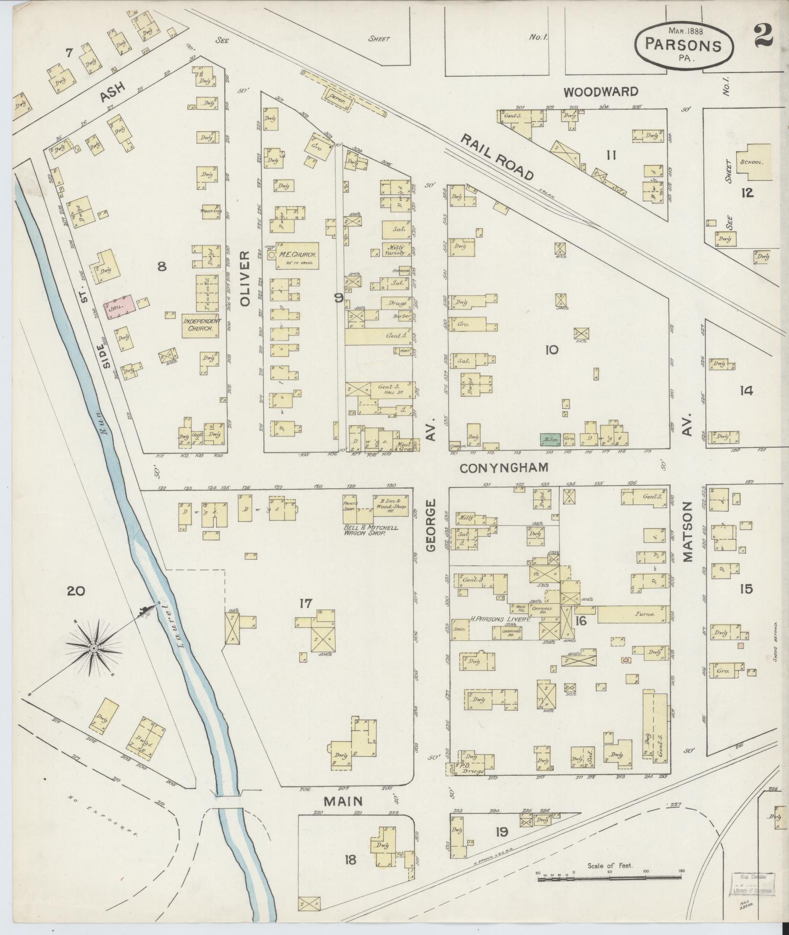 Sanborn Fire Insurance Map from Parsons, Luzerne County, Pennsylvania (1888), Sheet #0002 - Complete Map Set gallery image, historic Sanborn map, vintage wall art, Pennsylvania Pennsylvania