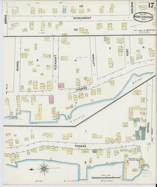 Sanborn Fire Insurance Map from New London, New London County, Connecticut (1891), Sheet #0017 - Historic Sanborn Fire Insurance Map Print, vintage old map wall art, antique decor, genealogy gift, Connecticut Connecticut map