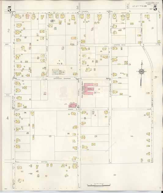 Sanborn Fire Insurance Map from Headland, Henry County, Alabama (1945), Sheet #0005 - Historic Sanborn Fire Insurance Map Print, vintage old map wall art, antique decor, genealogy gift, Alabama Alabama map