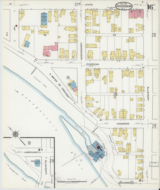 Sanborn Fire Insurance Map from Ogdensburg, St. Lawrence County, New York (1918), Sheet #0016 - Historic Sanborn Fire Insurance Map Print, vintage old map wall art, antique decor, genealogy gift, New York New York map