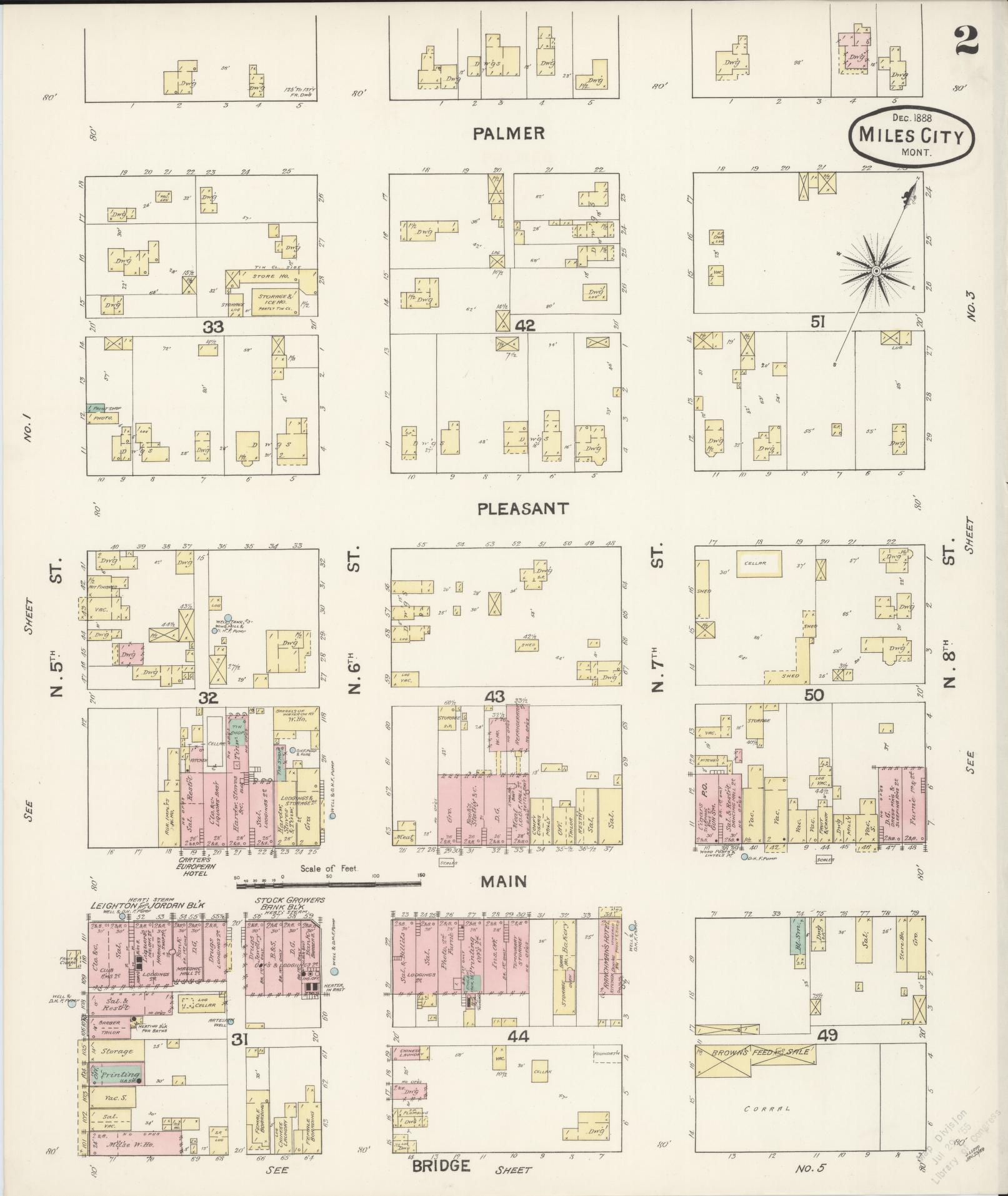 Sanborn Fire Insurance Map from Miles City, Custer County, Montana (1888), Sheet #0002 - Historic Sanborn Fire Insurance Map Print, vintage old map wall art, antique decor, genealogy gift, Montana Montana map