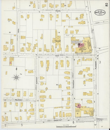 Sanborn Fire Insurance Map from Marlborough, Middlesex County, Massachusetts (1906), Sheet #0002 - Complete Map Set gallery image, historic Sanborn map, vintage wall art, Massachusetts Massachusetts