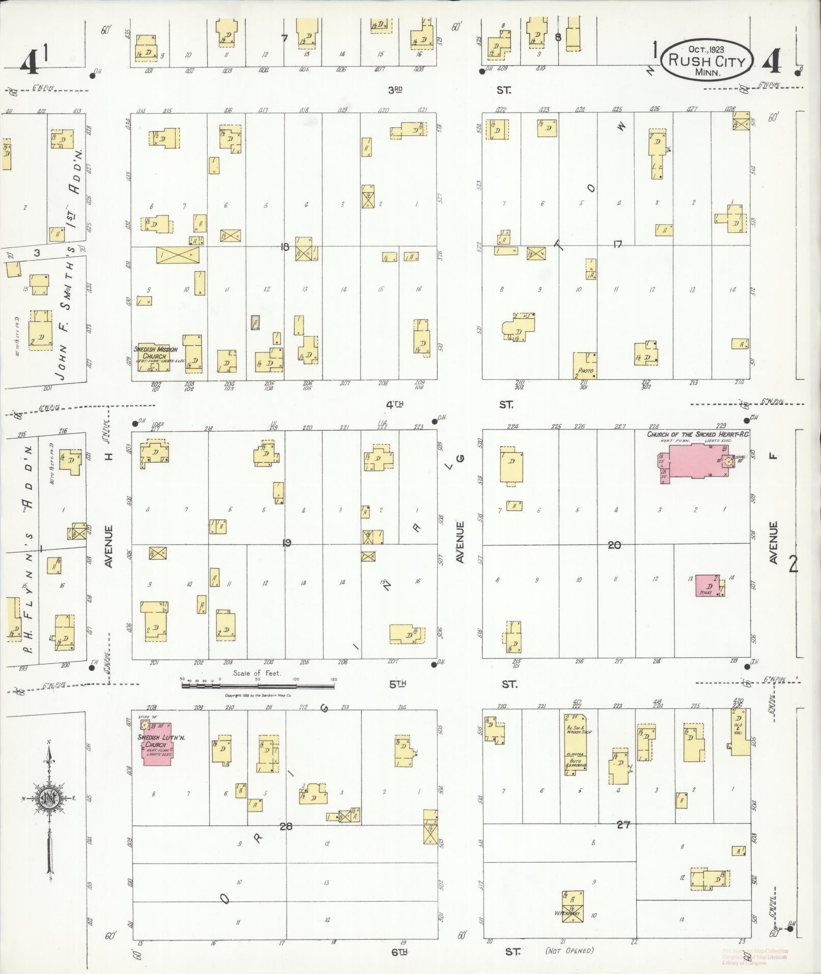 Sanborn Fire Insurance Map from Rush City, Chisago County, Minnesota (1923), Sheet #0004 - Complete Map Set gallery image, historic Sanborn map, vintage wall art, Minnesota Minnesota