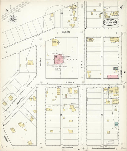 Sanborn Fire Insurance Map from Pullman, Whitman County, Washington (1893), Sheet #0004 - Complete Map Set gallery image, historic Sanborn map, vintage wall art, Washington Washington