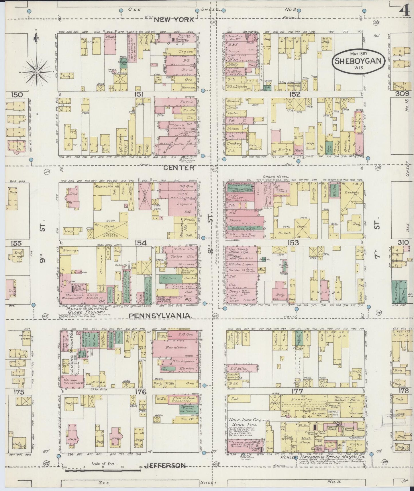 Sanborn Fire Insurance Map from Sheboygan, Sheboygan County, Wisconsin (1887), Sheet #0004 - Complete Map Set gallery image, historic Sanborn map, vintage wall art, Wisconsin Wisconsin