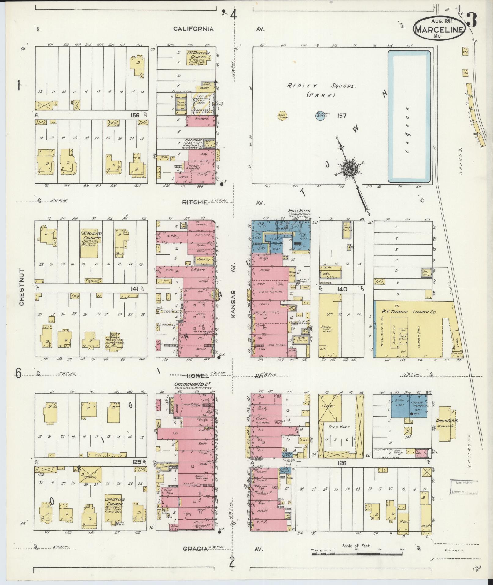 Sanborn Fire Insurance Map from Marceline, Linn County, Missouri (1911), Sheet #0003 - Complete Map Set gallery image, historic Sanborn map, vintage wall art, Missouri Missouri