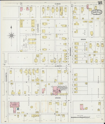 Sanborn Fire Insurance Map from Danville, Vermilion County, Illinois (1895), Sheet #0018 - Historic Sanborn Fire Insurance Map Print, vintage old map wall art, antique decor, genealogy gift, Illinois Illinois map