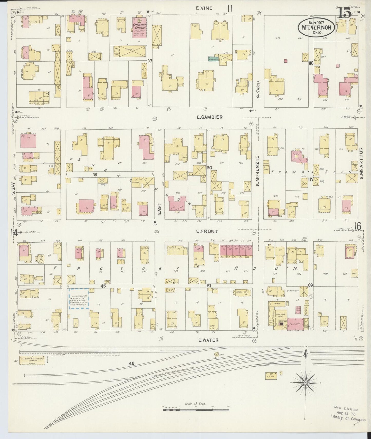 Sanborn Fire Insurance Map from Mount Vernon, Knox County, Ohio (1907), Sheet #0015 - Complete Map Set gallery image, historic Sanborn map, vintage wall art, Ohio Ohio