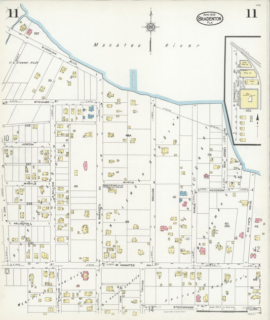 Sanborn Fire Insurance Map from Bradentown, Manatee County, Florida (1926), Sheet #0011 - Historic Sanborn Fire Insurance Map Print, vintage old map wall art, antique decor, genealogy gift, Florida Florida map