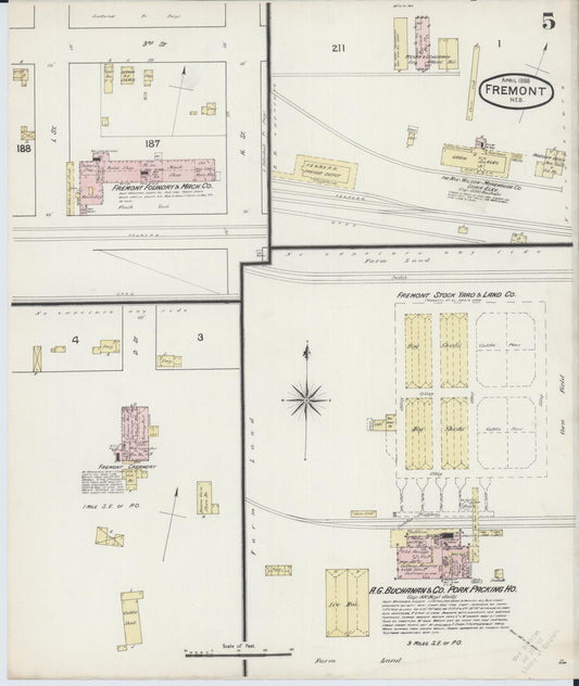 Sanborn Fire Insurance Map from Fremont, Dodge County, Nebraska (1888), Sheet #0005 - Historic Sanborn Fire Insurance Map Print, vintage old map wall art, antique decor, genealogy gift, Nebraska Nebraska map